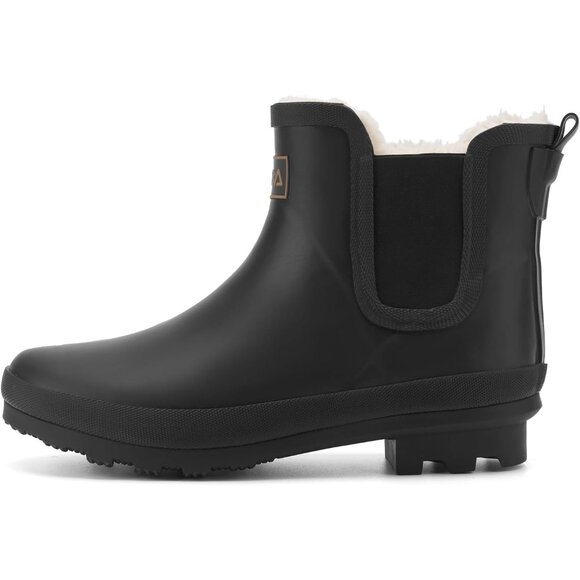 ⚡Women's Black Pull On Plush Rain Ankle Snow Boots Waterproof Chelsea Rubber - Picture 3 of 7